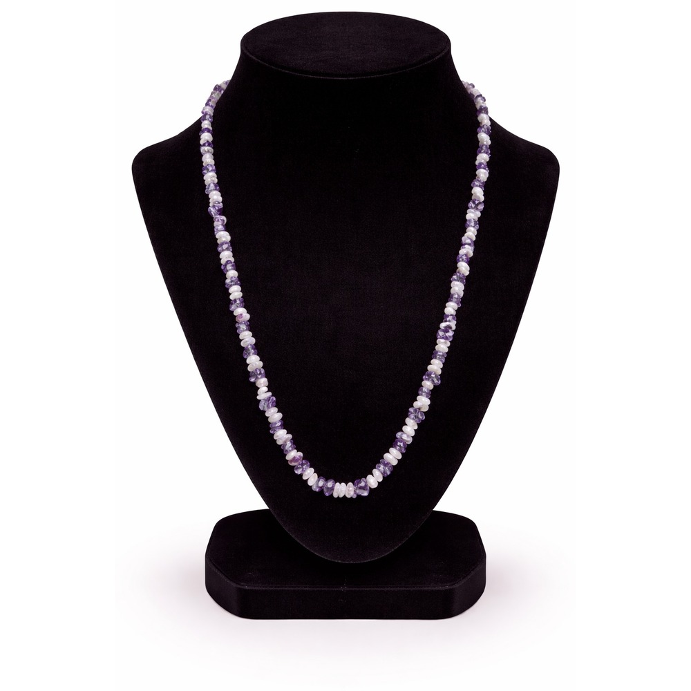 Organic Polished Amethyst Chip Freshwater Pearl Single Strand Station Necklace